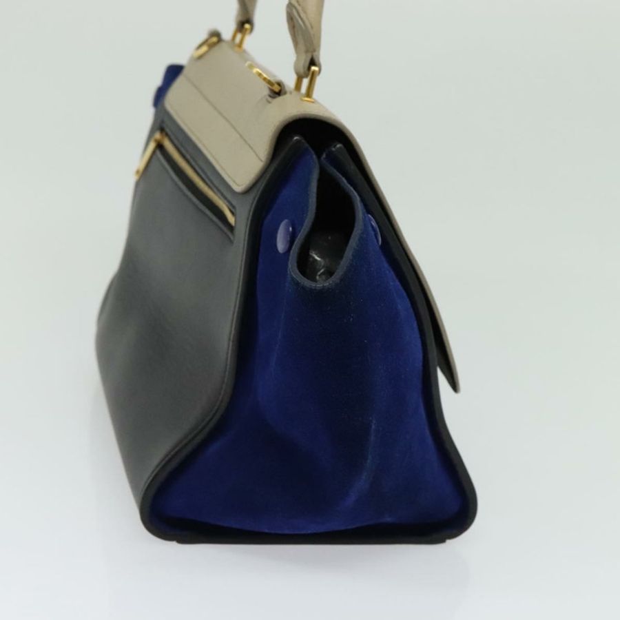 【日本直送】CELINE Trapeze 手提包 皮革 2way 米色 金色 正品 BA4167-2