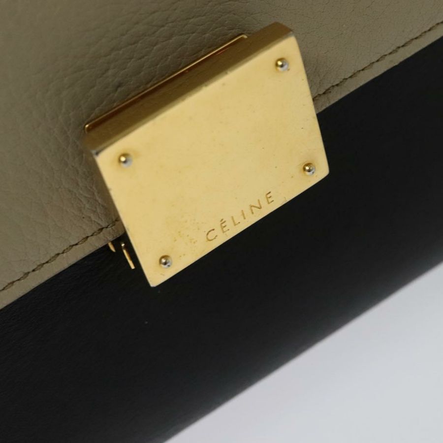 【日本直送】CELINE Trapeze 手提包 皮革 2way 米色 金色 正品 BA4167-8