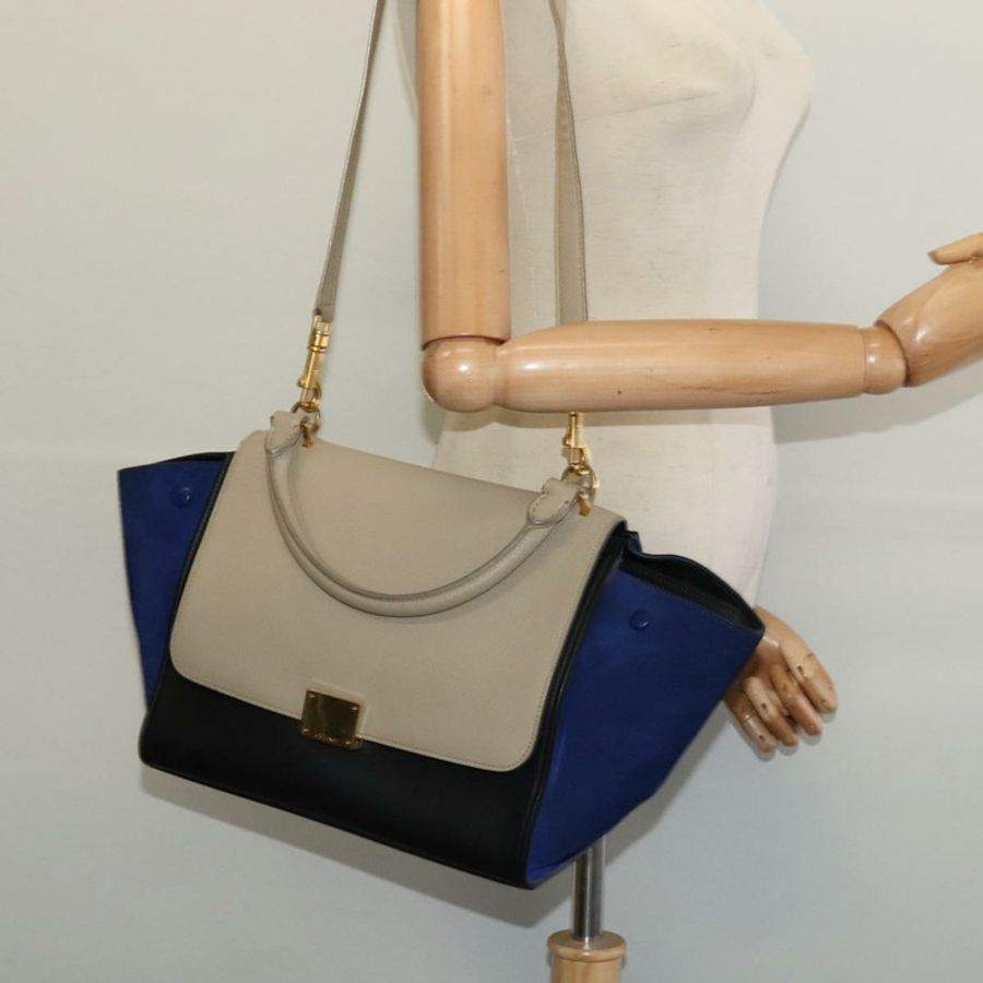 【日本直送】CELINE Trapeze 手提包 皮革 2way 米色 金色 正品 BA4167-23