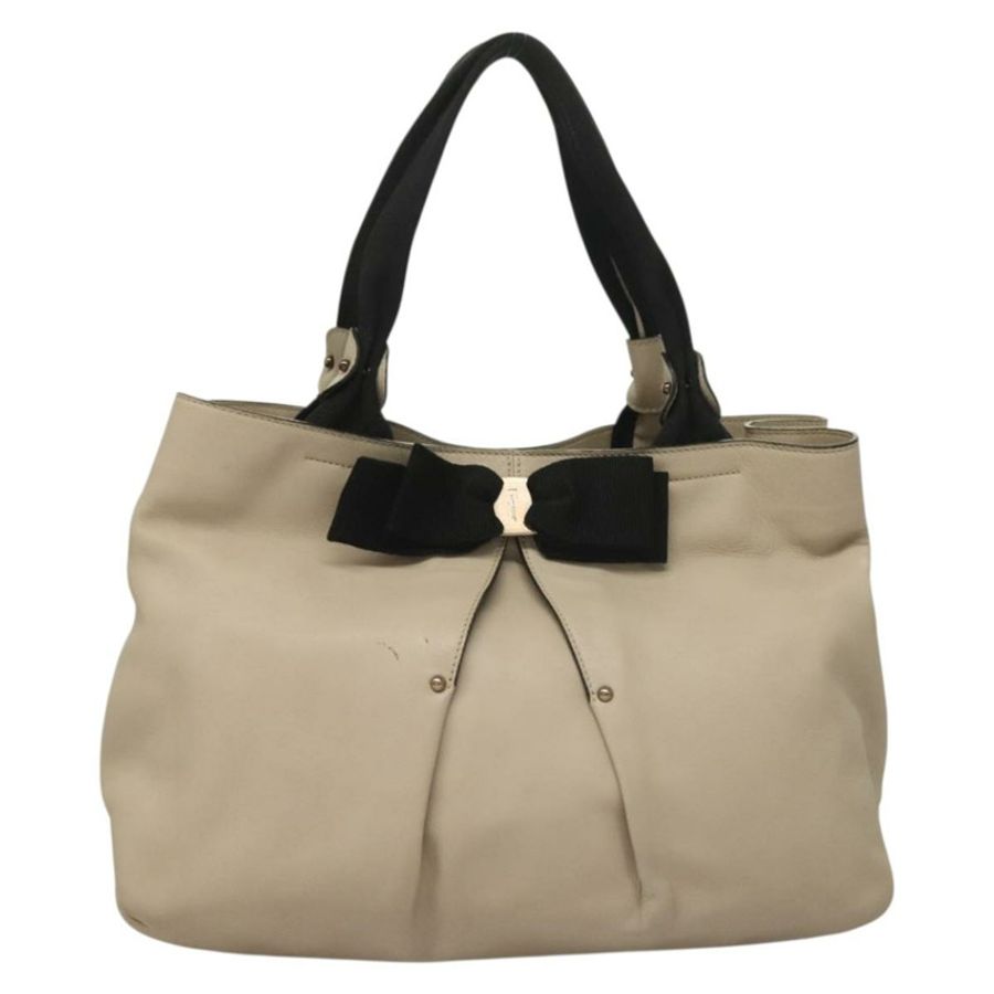【日本直送】Salvatore Ferragamo Vala 手提包 皮革 米色 銀色 正品 BA4217-12