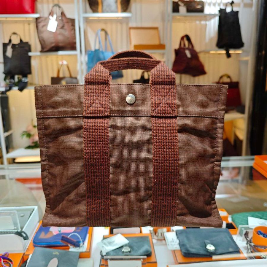 Hermes Vintage Ale Line MM 銀扣手挽灰色/啡色袋小號-5