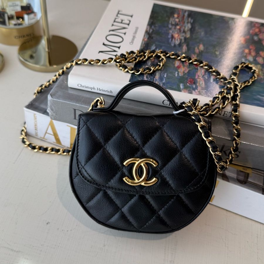 CHANEL 黑色Mini手柄馬鞍包 鏈條小包 新款雷標-0