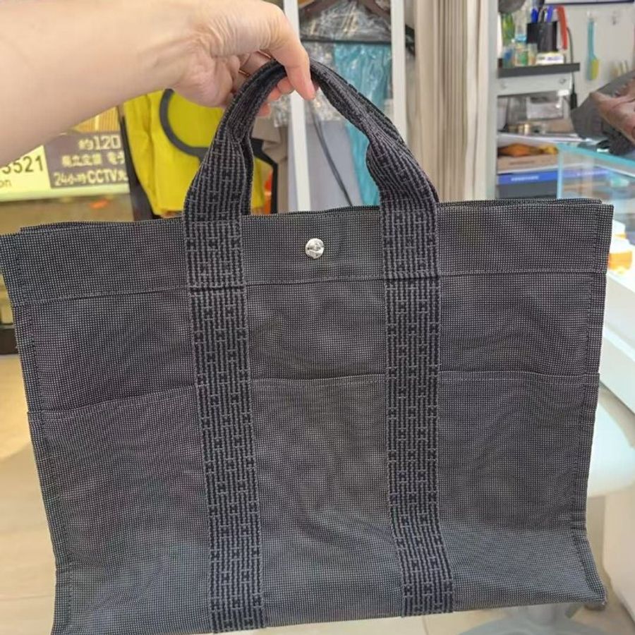 Hermes Vintage Ale Line MM 銀扣手挽 灰色袋-0