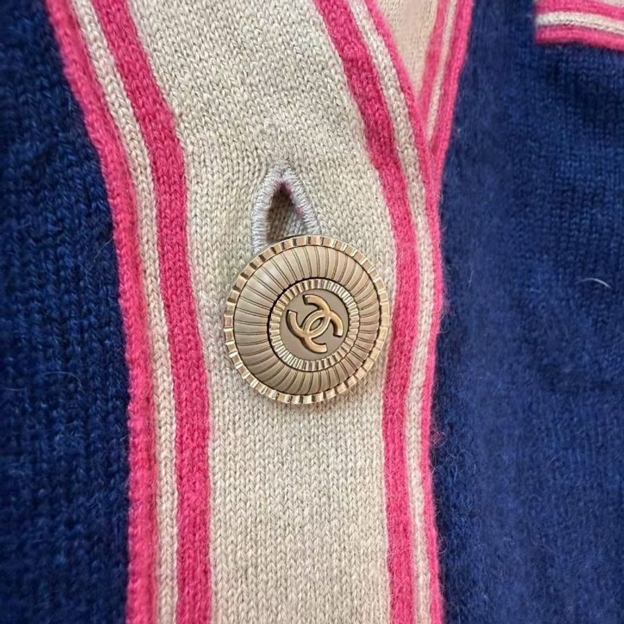 Chanel 女裝上衣 粉藍拼色 山羊絨針織開衫外套 36碼 附送衣服卡包-6