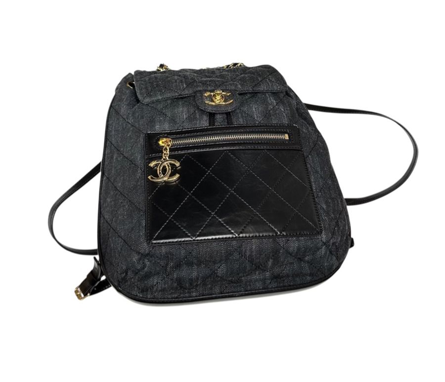 Chanel A93563 Denim /Leather Handle Backpack 牛仔布拼皮灰黑牛仔 背囊-3