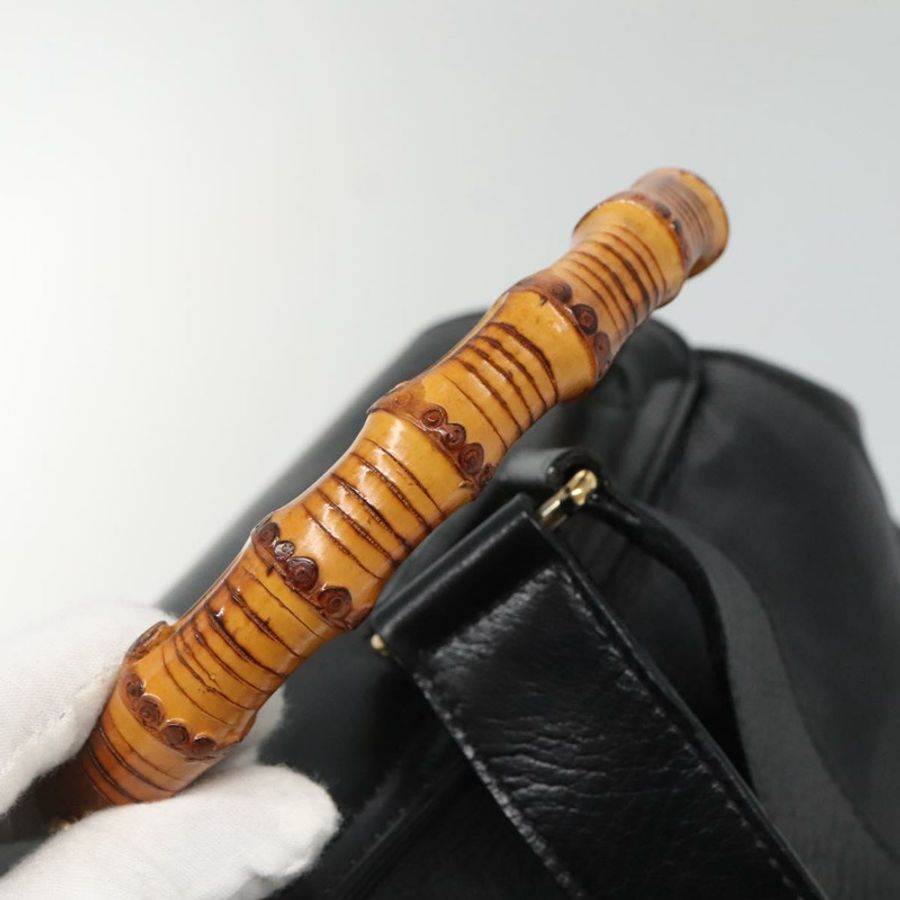 【日本直送】GUCCI 竹節雙肩包 皮革 黑色 金色 003 2058 0030 Auth kk534-6
