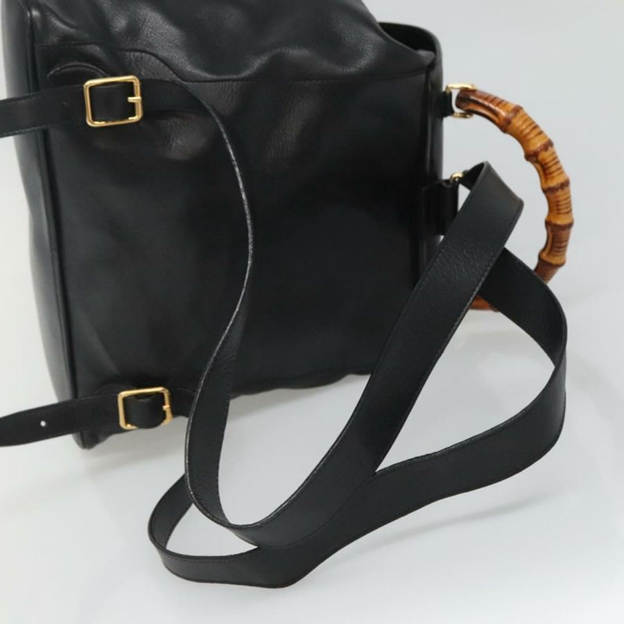 【日本直送】GUCCI 竹節雙肩包 皮革 黑色 金色 003 2058 0030 Auth kk534-7