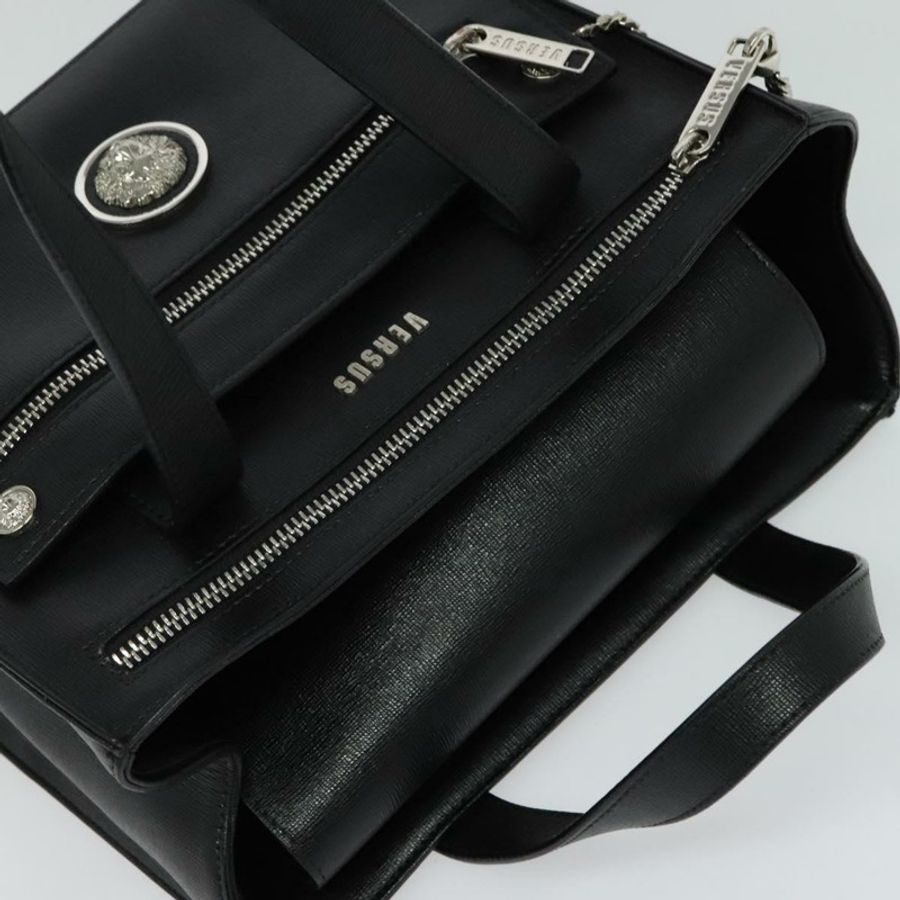 【日本直送】范思哲 (VERSACE) 手提包,黑色銀色皮革,正品 am8883-5