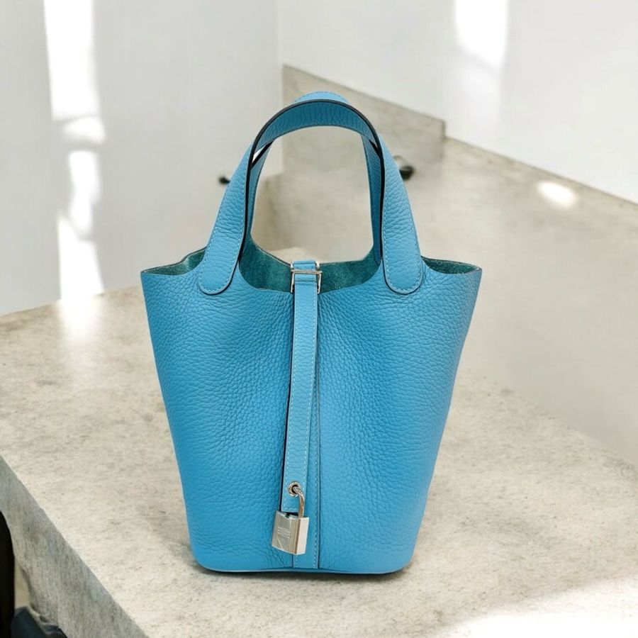 莉亞精品♡Hermes 18菜籃子北極藍x銀釦 全新閒置品-0
