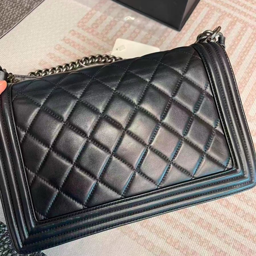 全網最低價😍Chanel黑銀中大號牛皮leboy鏈條單肩斜挎包-10