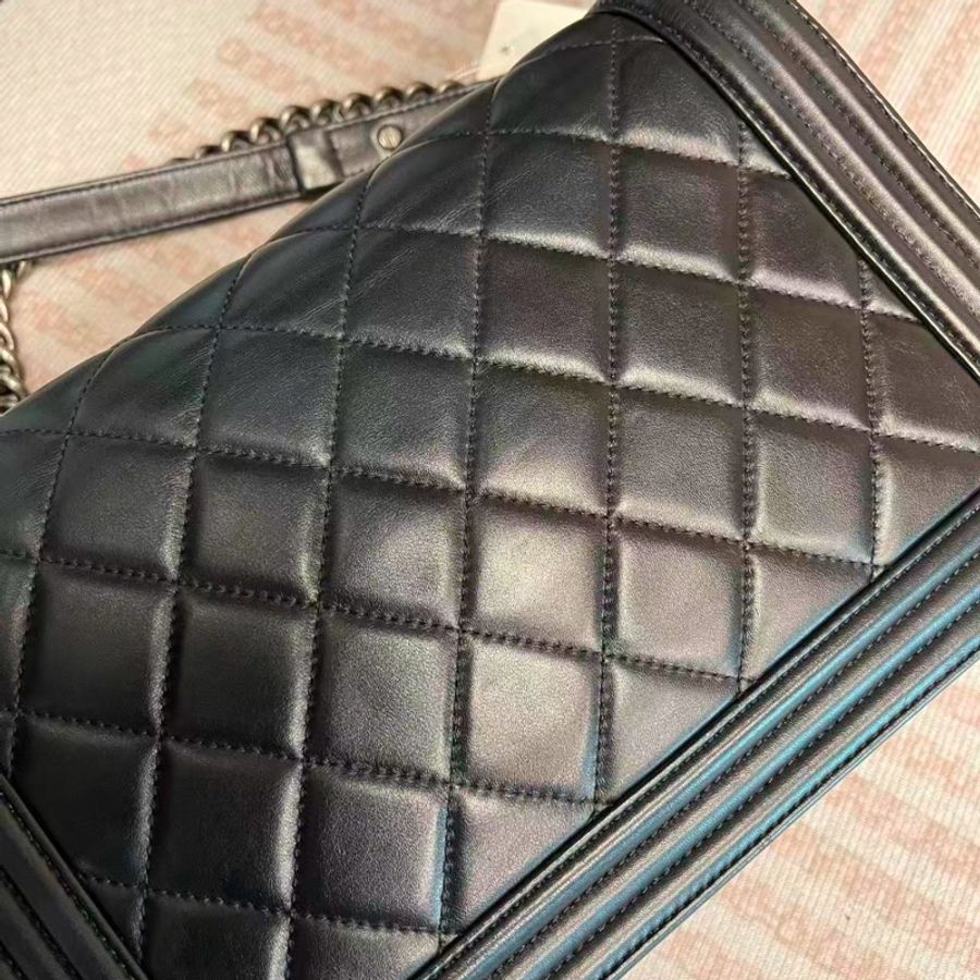全網最低價😍Chanel黑銀中大號牛皮leboy鏈條單肩斜挎包-11