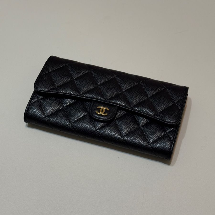 🧨過年優惠🧨914intheair精品代購『全新』Chanel黑金荔枝牛皮CF長夾-0