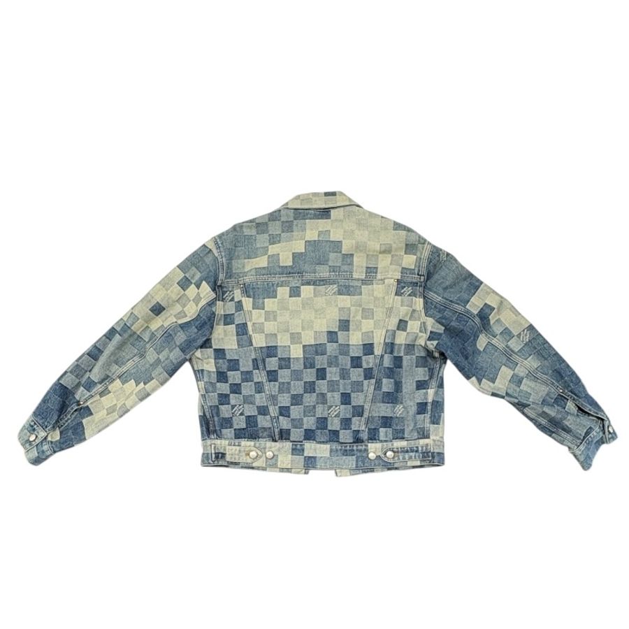 LOUIS VUITTON 路易威登 DAMIER 棋盤格丹寧外套 牛仔外套 棉 藍色 珍珠釦-2