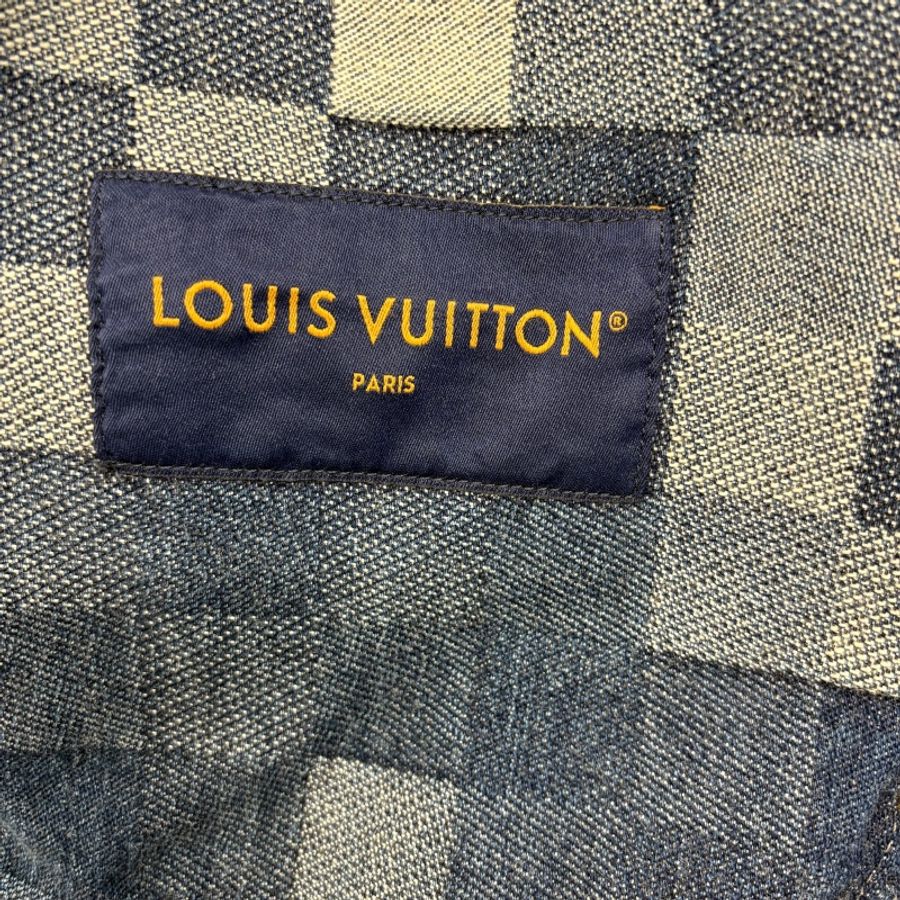 LOUIS VUITTON 路易威登 DAMIER 棋盤格丹寧外套 牛仔外套 棉 藍色 珍珠釦-6