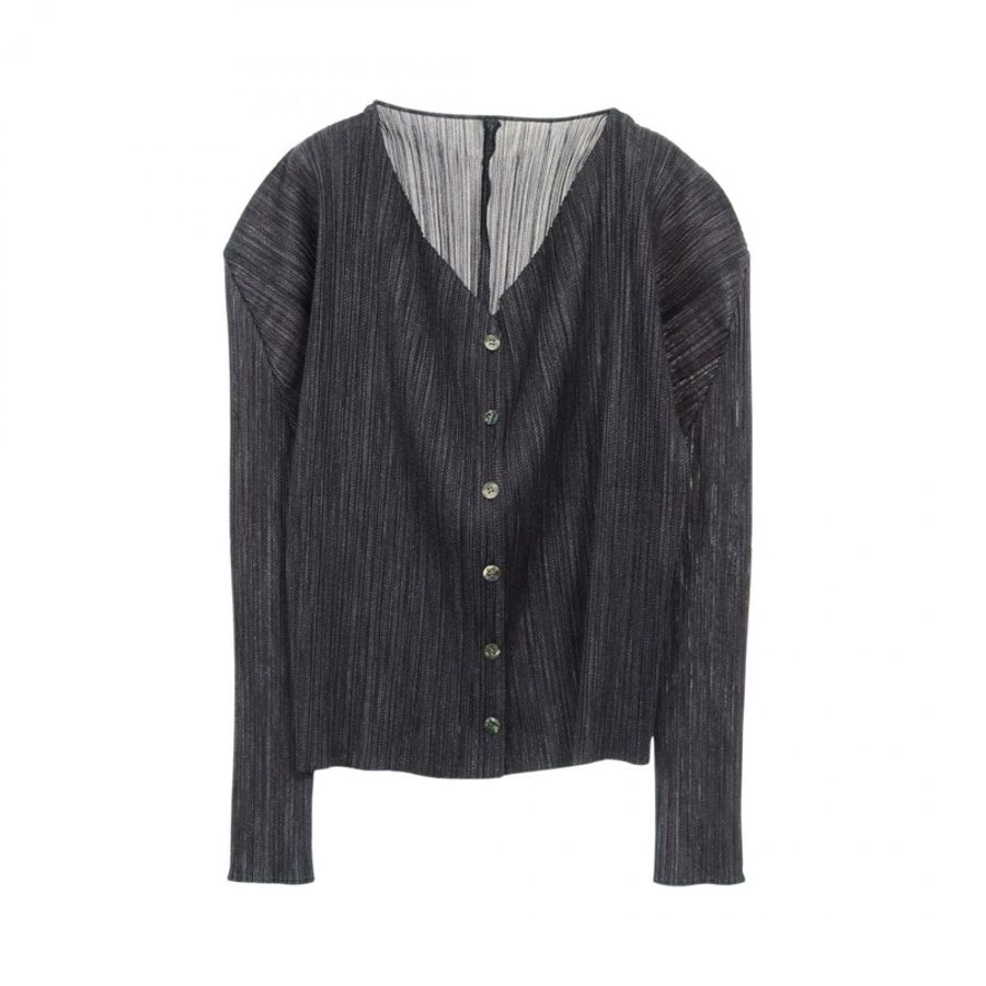 PLEATS PLEASE 褶襉開襟衫，聚酯材質，灰色，4碼，二手女款-0
