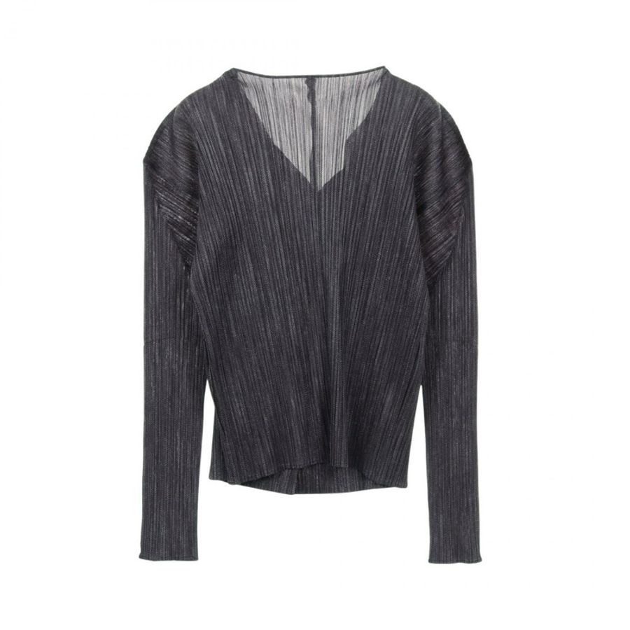 PLEATS PLEASE 褶襉開襟衫，聚酯材質，灰色，4碼，二手女款-1