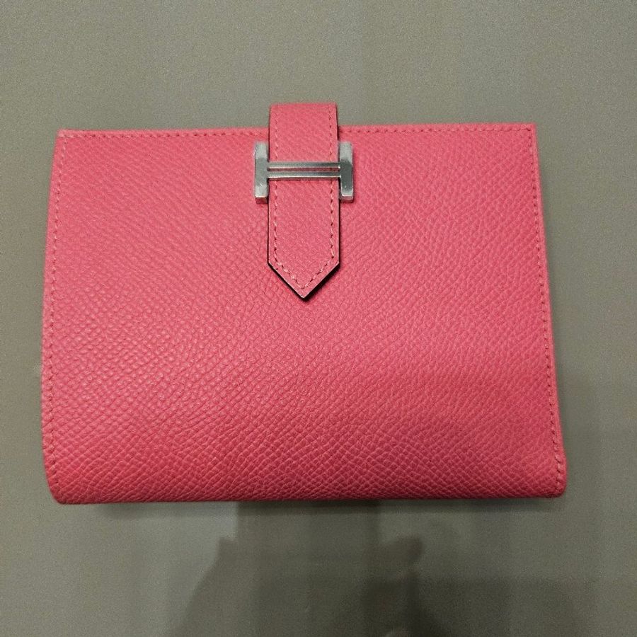 Hermes 莓粉紅H logo牛皮短夾-6