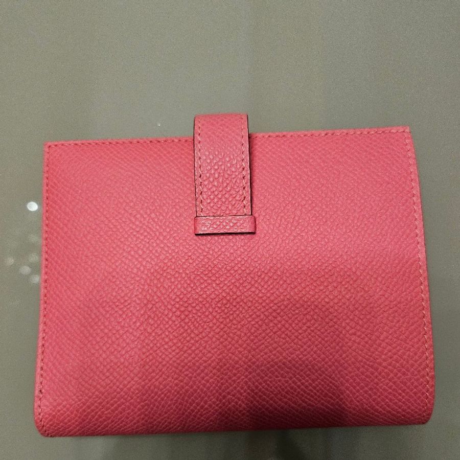 Hermes 莓粉紅H logo牛皮短夾-7