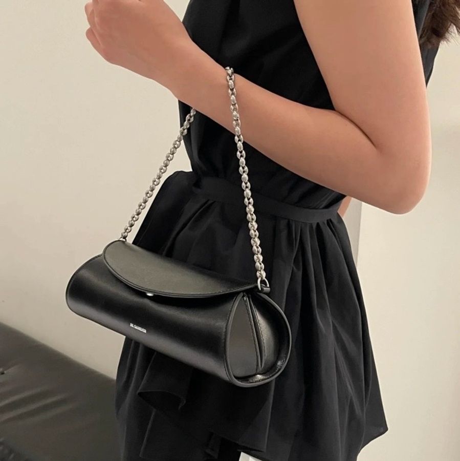促銷品 Jil Sander Cannolo 鏈條 手提包 黑色-5