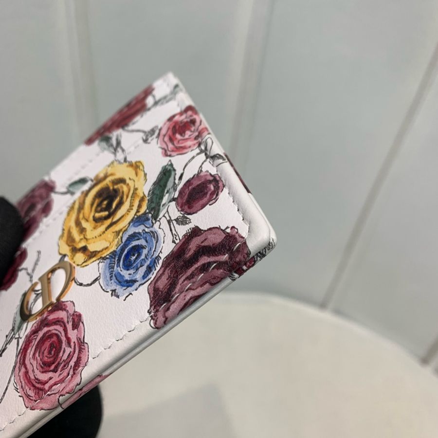 Dior 迪奧 彩色玫瑰花白底卡片包 卡夾 O480-14