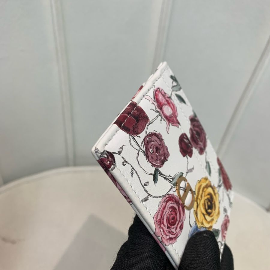 Dior 迪奧 彩色玫瑰花白底卡片包 卡夾 O480-15