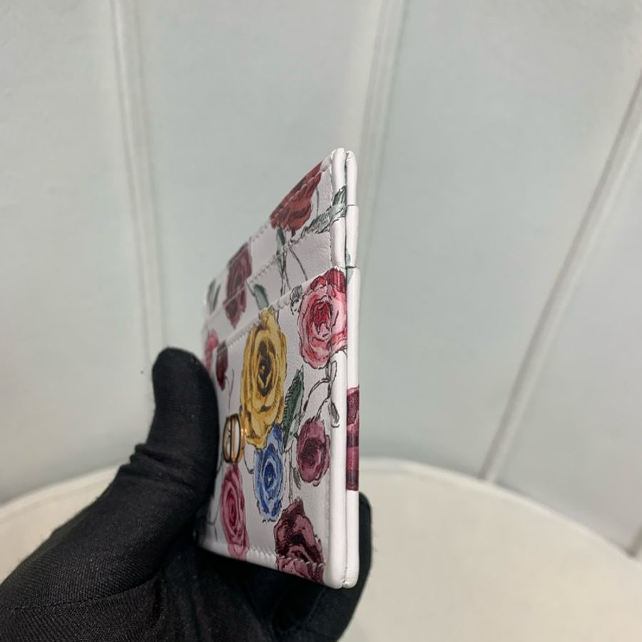 Dior 迪奧 彩色玫瑰花白底卡片包 卡夾 O480-21