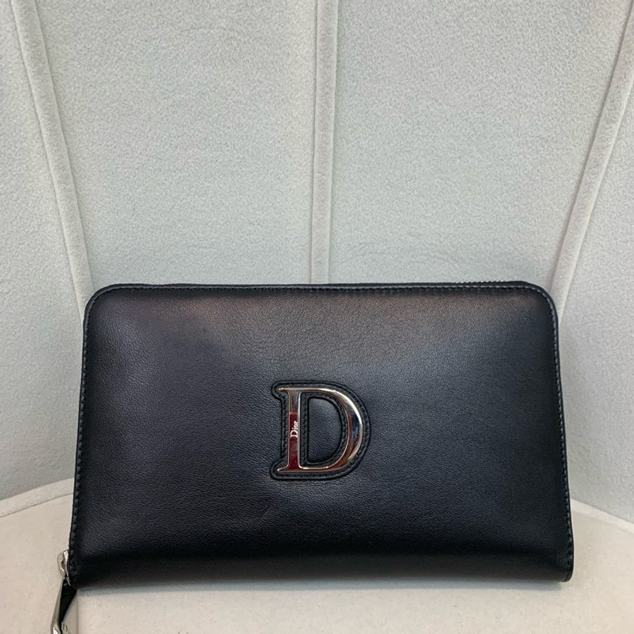 Dior 迪奧 黑色羊皮銀扣長夾X228-0