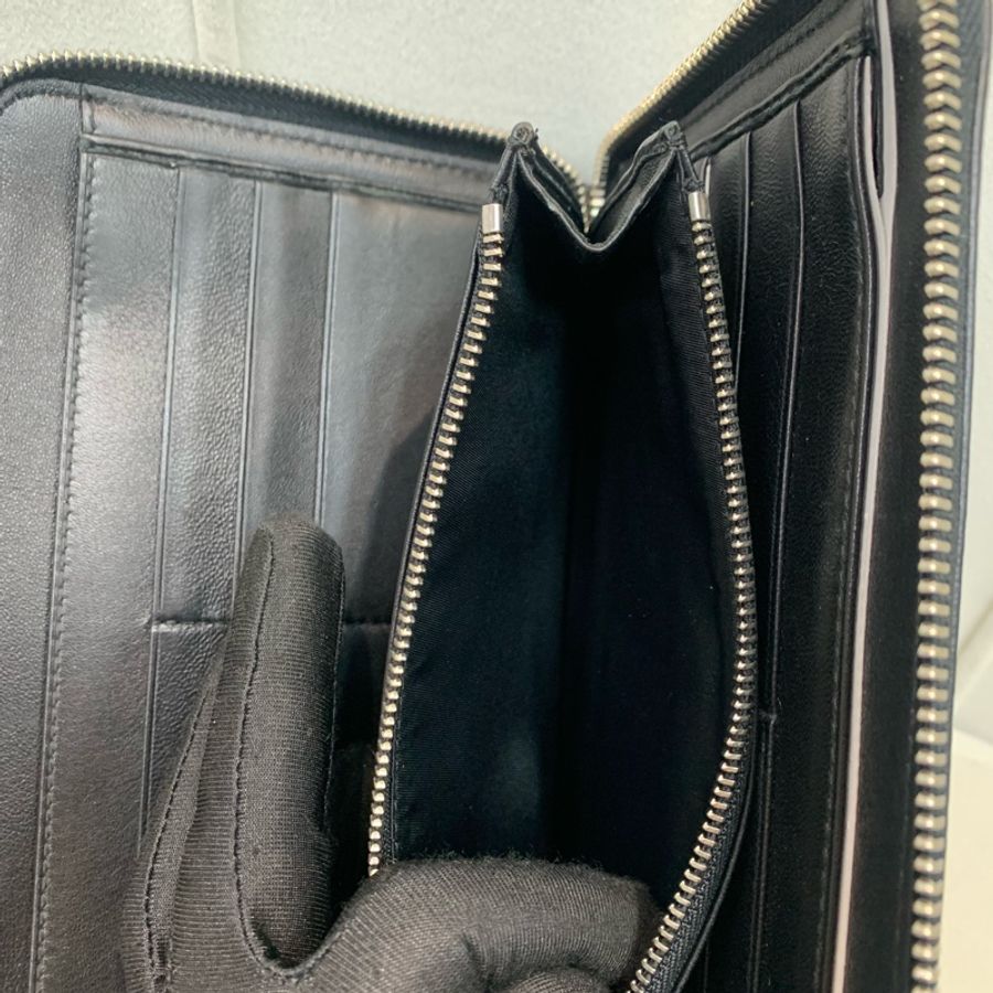 Dior 迪奧 黑色羊皮銀扣長夾X228-9