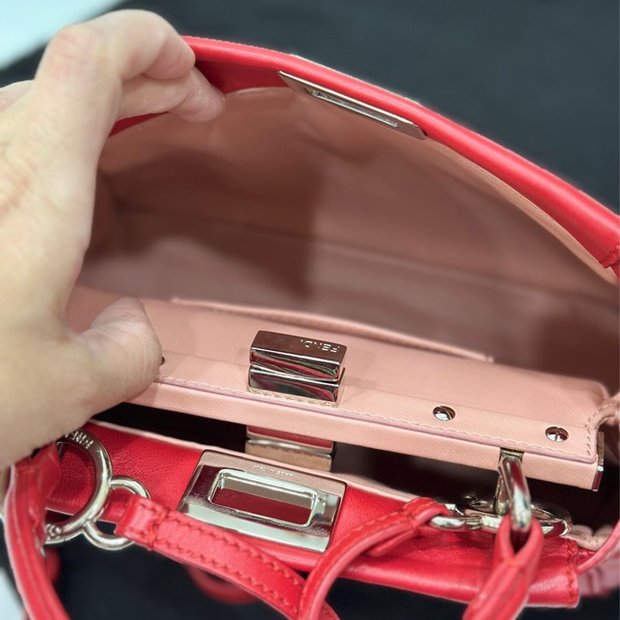 fendi peekaboo mini 銀釦 躲貓貓 紅 斜背包 肩背包 手提包 側背包-22