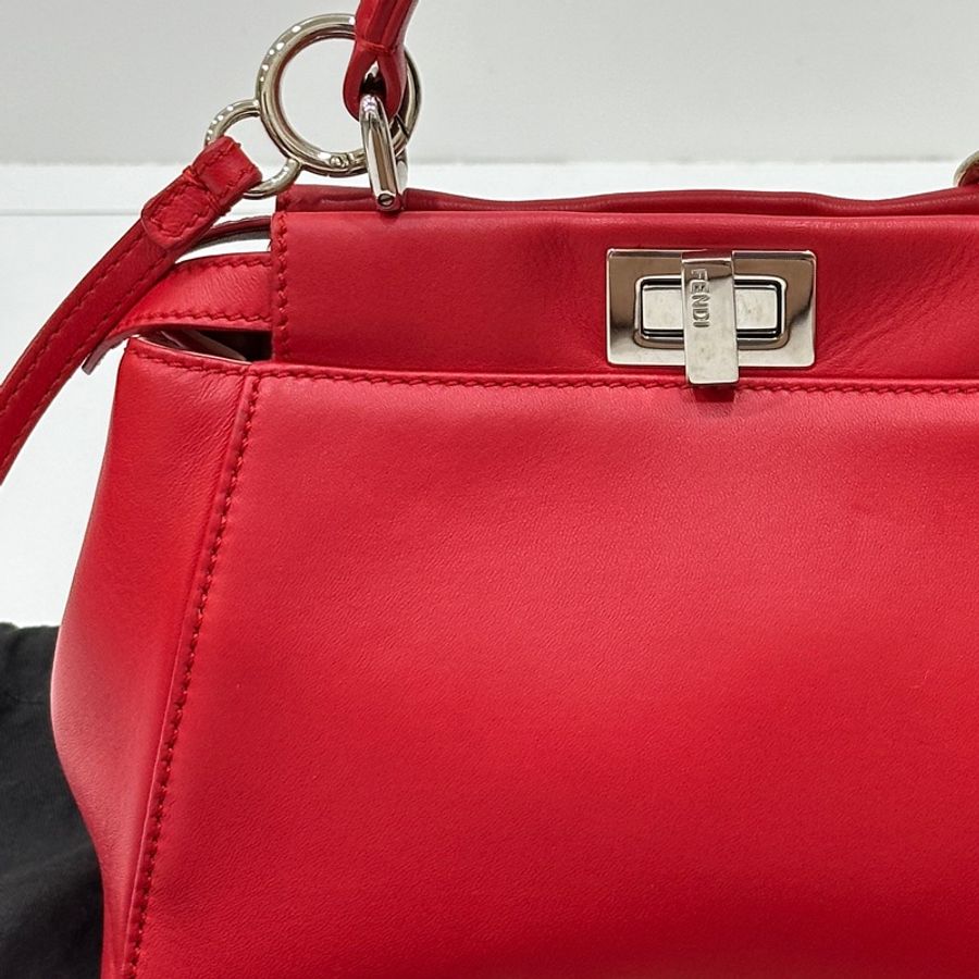 fendi peekaboo mini 銀釦 躲貓貓 紅 斜背包 肩背包 手提包 側背包-34