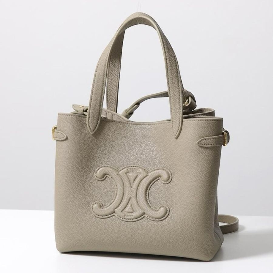 🎉新品好折扣✨Celine 121743 Mini Cabas Anais Cui 粒面皮革托特包 太妃糖灰色-1