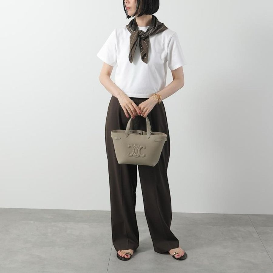 🎉新品好折扣✨Celine 121743 Mini Cabas Anais Cui 粒面皮革托特包 太妃糖灰色-4