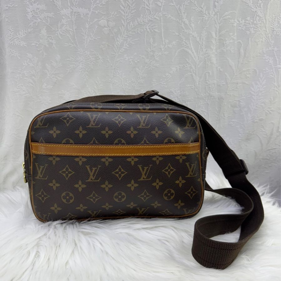 LOUIS VUITTON Monogram Reporter PM金扣肩背袋棕色-0