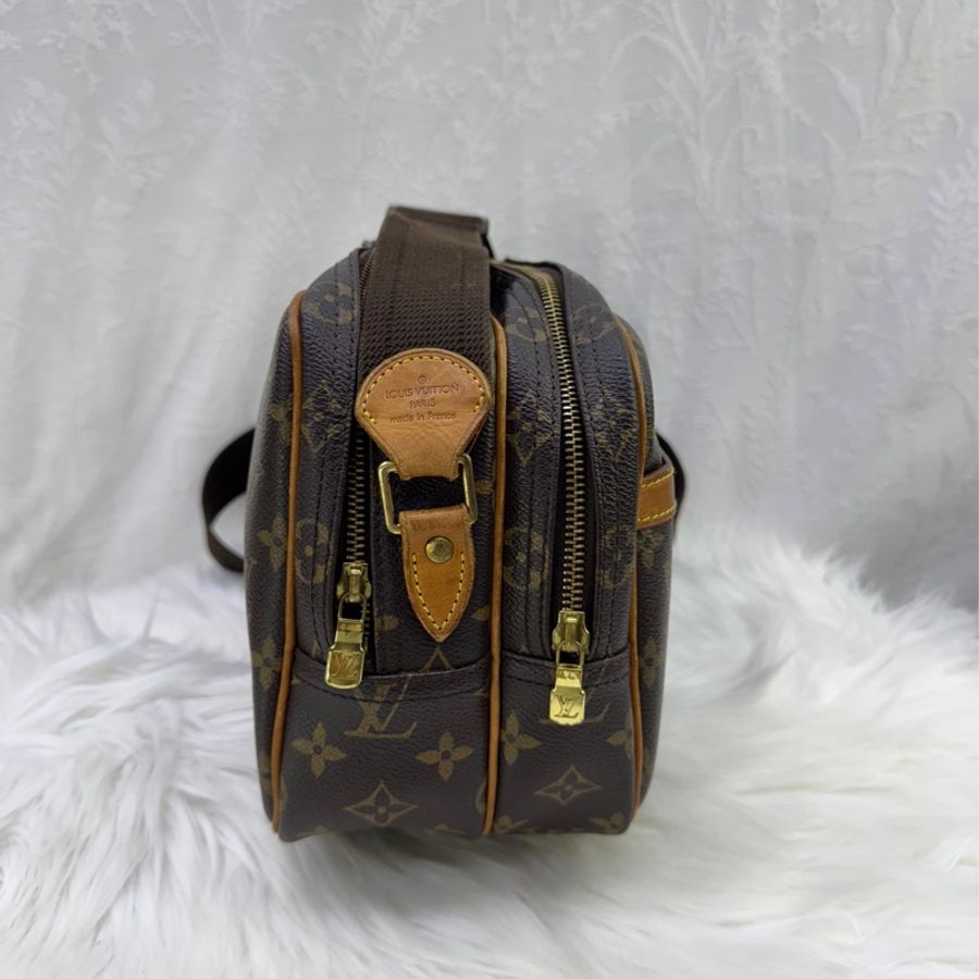 LOUIS VUITTON Monogram Reporter PM金扣肩背袋棕色-1