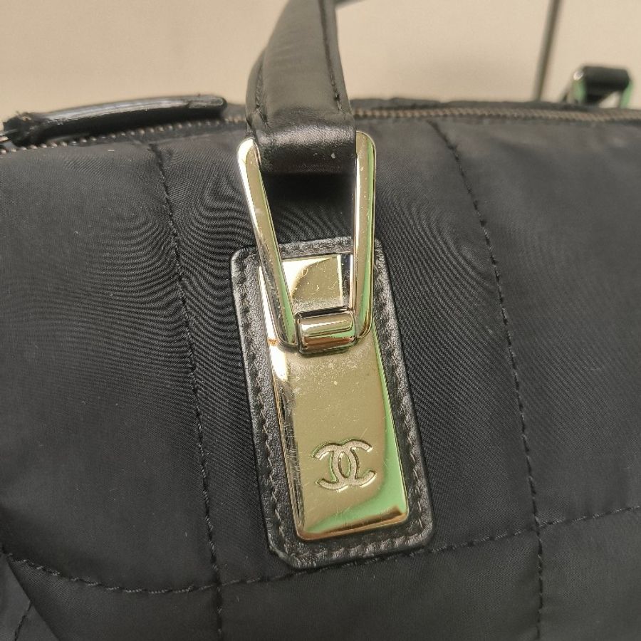 ㊣✨CHANEL✨(贈背帶)香奈兒 老香 小香 黑色 衍縫 尼龍 雷標 保齡球包 手提包/二手包/二手精品🌳二手樹屋🌳-13