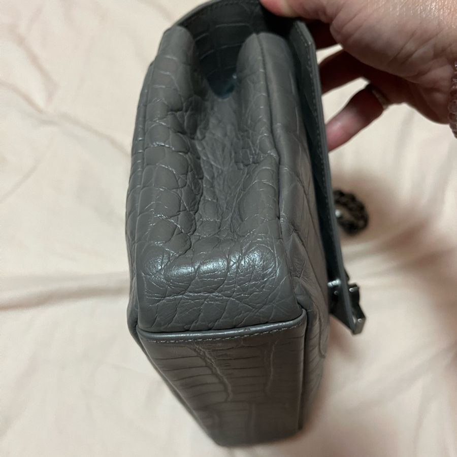 YSL郵差包灰色鱷魚紋牛皮/復古銀鏈-5