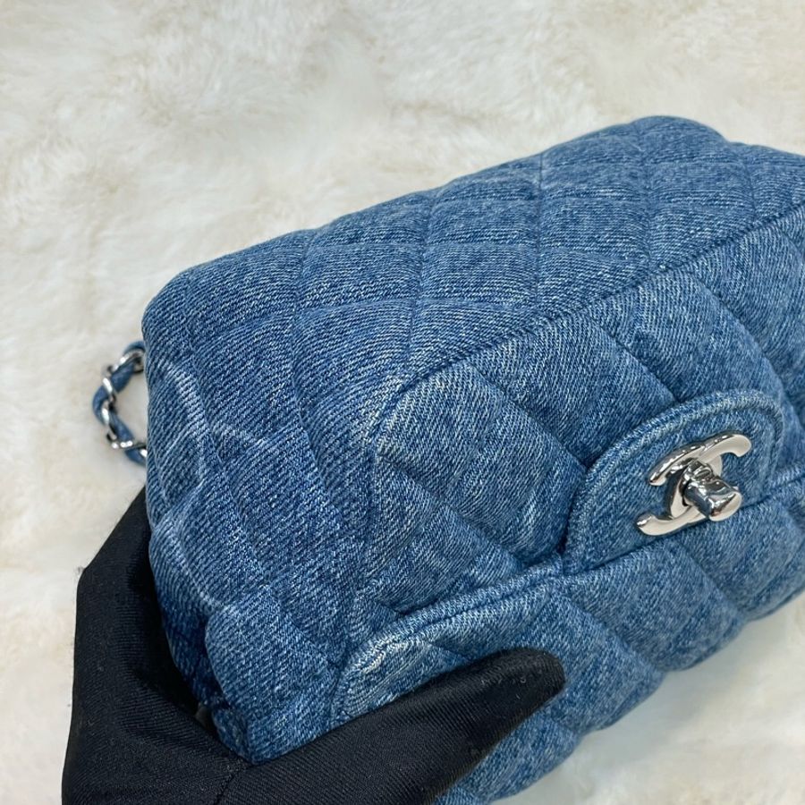 CHANEL 藍色牛仔丹寧布 mini 方胖子 I668-10