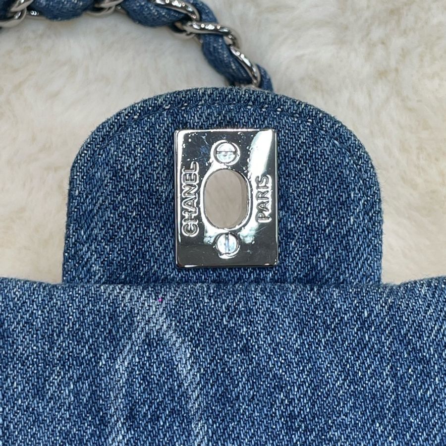 CHANEL 藍色牛仔丹寧布 mini 方胖子 I668-17