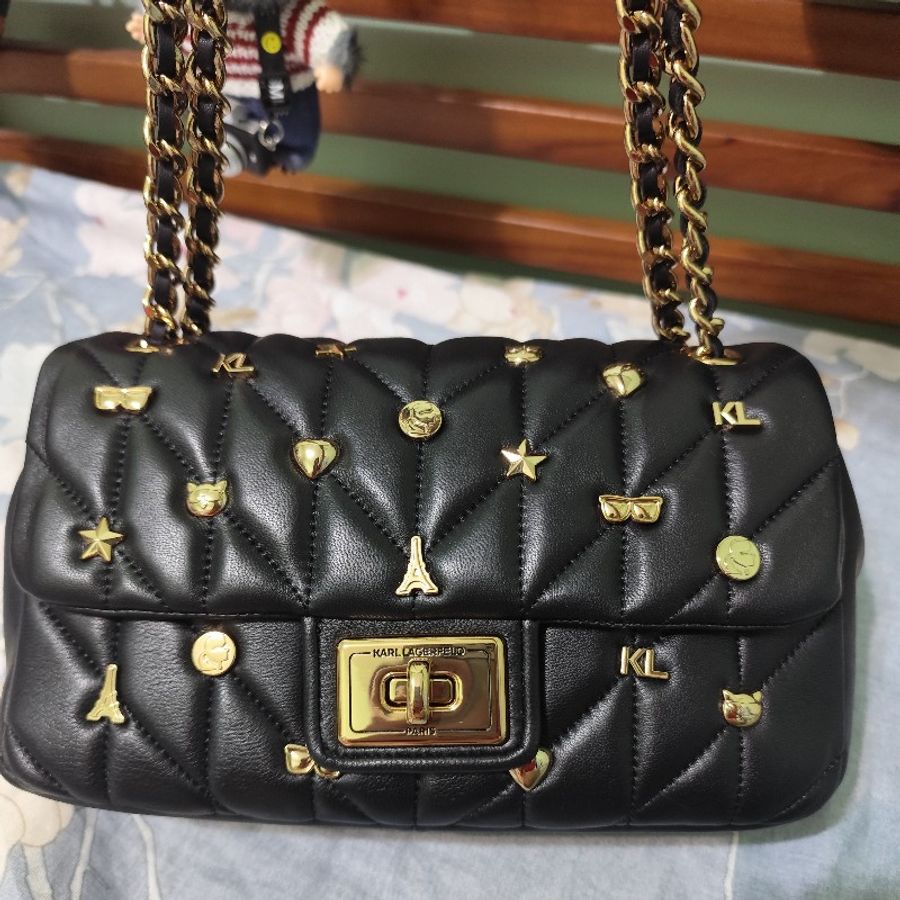 Karl Lagerfeld 卡爾鉚釘小香風鍊帶包 黑色 全新(經典絕版)(不可議)-2
