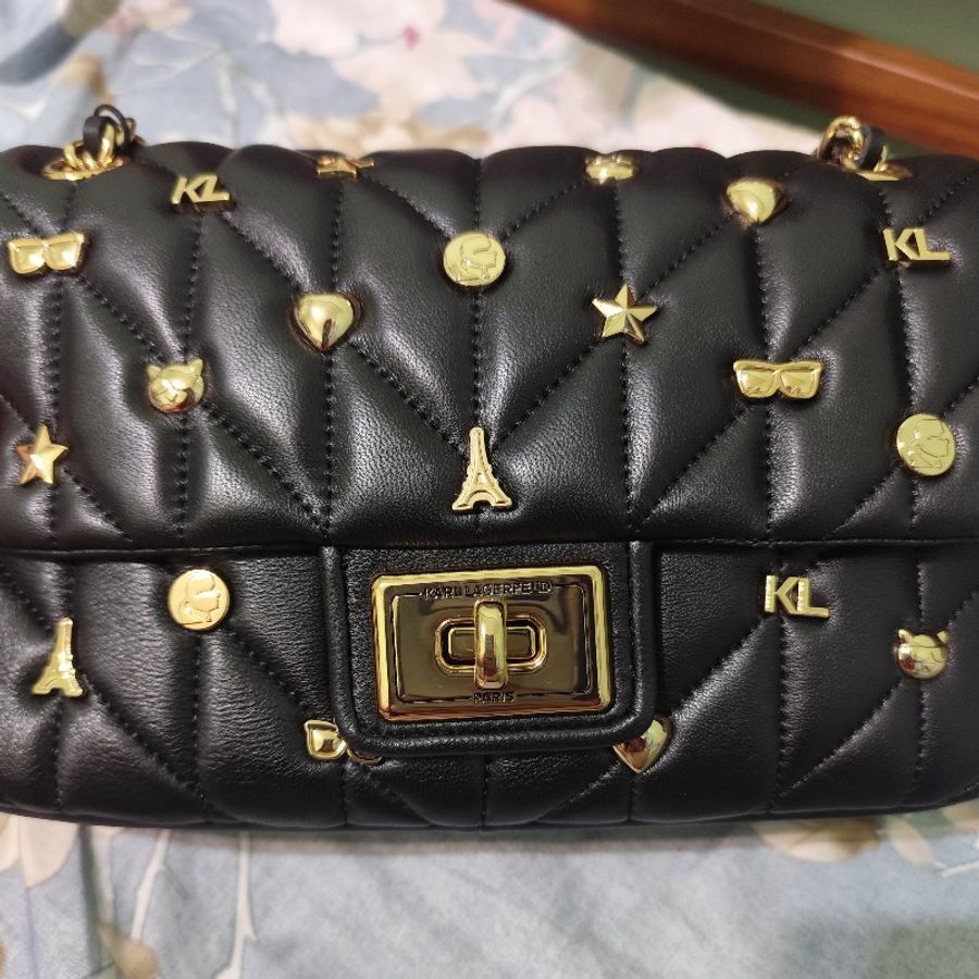 Karl Lagerfeld 卡爾鉚釘小香風鍊帶包 黑色 全新(經典絕版)(不可議)-3