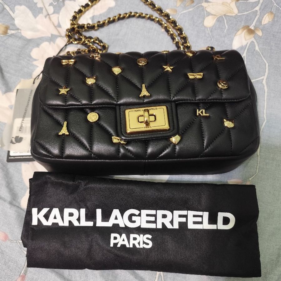 Karl Lagerfeld 卡爾鉚釘小香風鍊帶包 黑色 全新(經典絕版)(不可議)-14