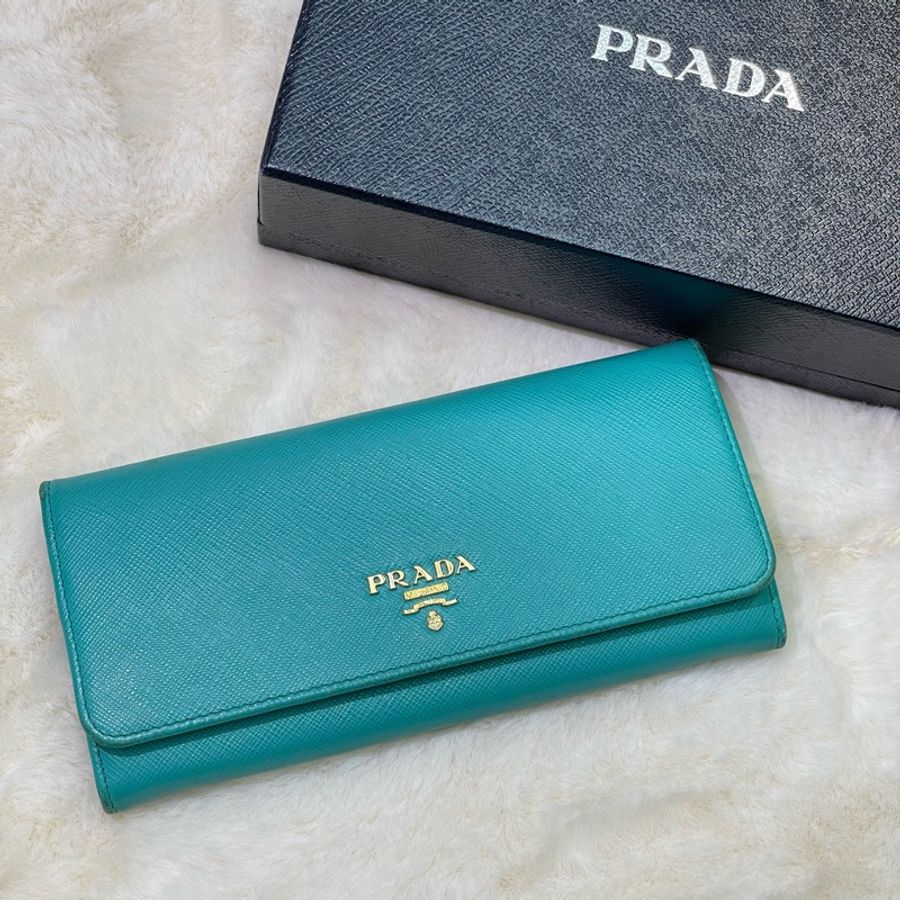 PRADA 湖水綠長夾 XB674-0