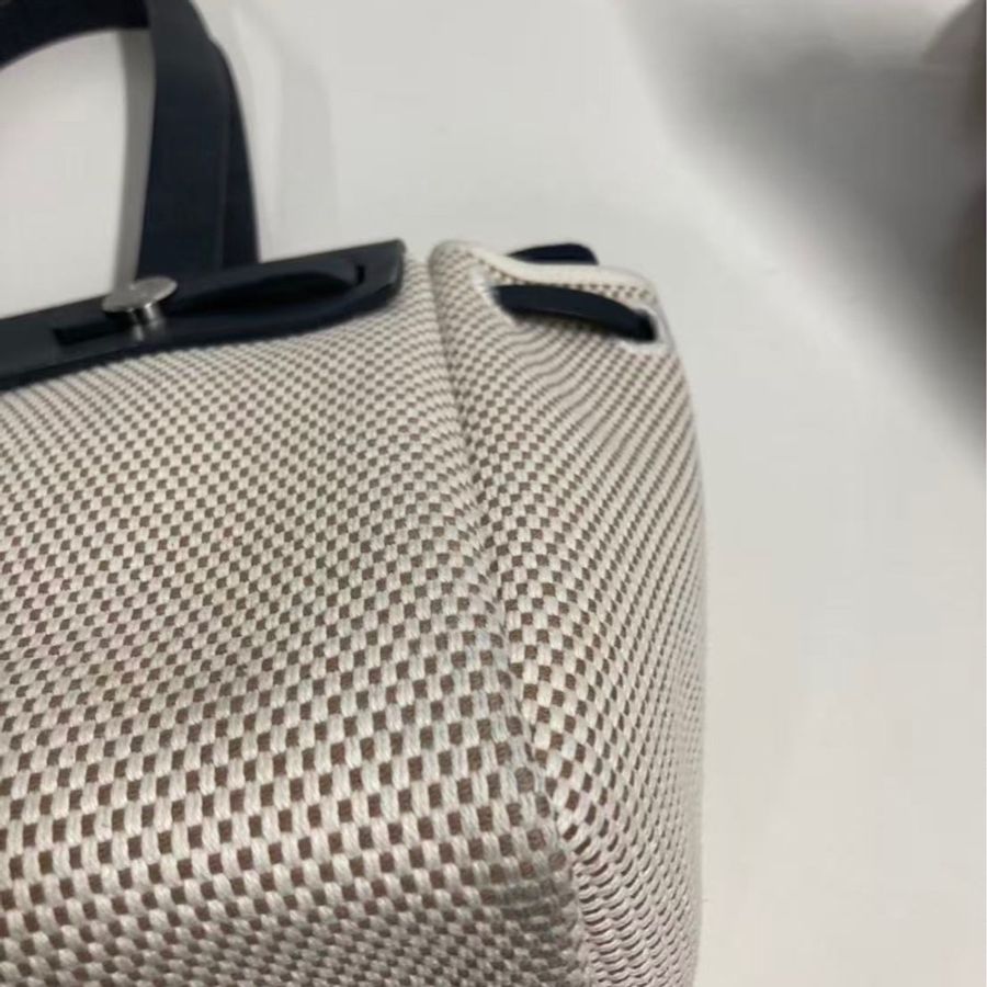 「JL精品代購」愛馬仕帆布拼皮herbag橫版小號-9
