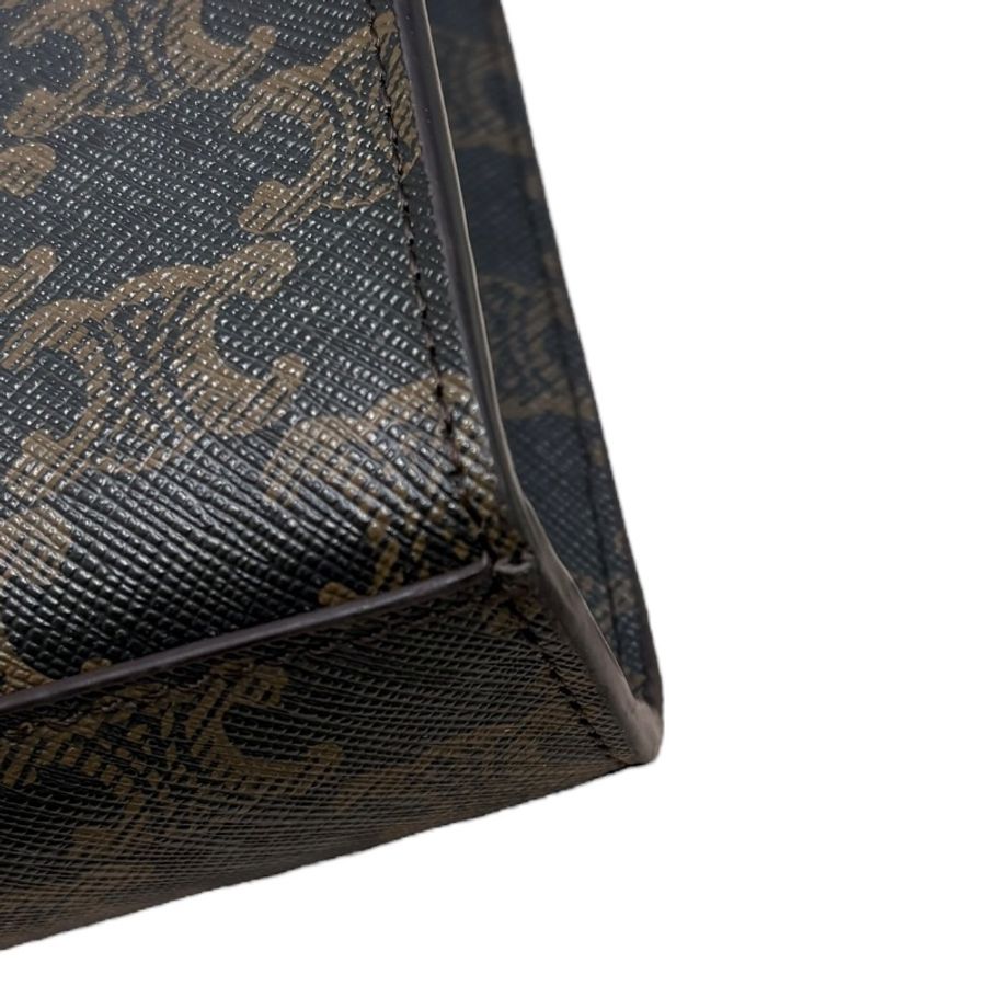 CELINE 賽琳 MINI VERTICAL CABAS 迷你托特包 帆布 老花 棕色 金釦-8