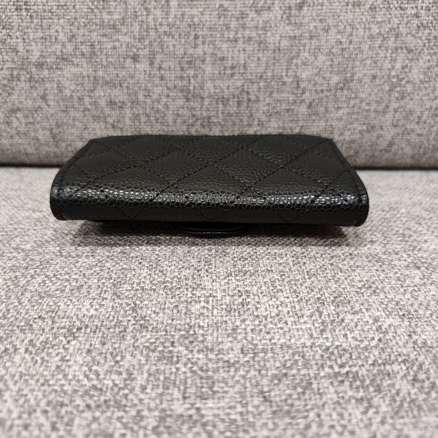 CHANEL AP0214 COCO 黑色荔枝皮銀釦 釦式 零錢包信用卡夾名片夾短夾皮夾 全新-7