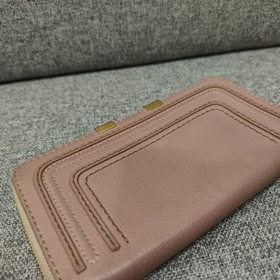 Chloe 經典 Marcie 粉膚色荔枝皮 拉鍊 零錢 信用卡 長夾 錢包 皮夾 漂亮收藏品-2