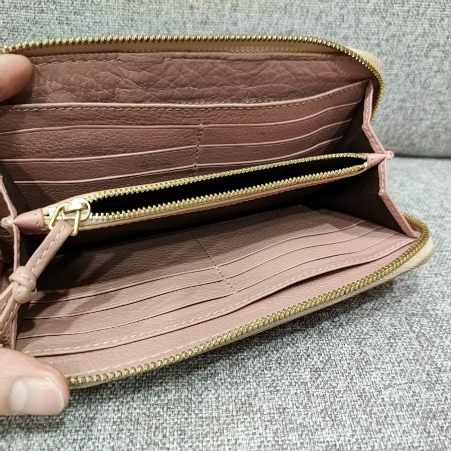 Chloe 經典 Marcie 粉膚色荔枝皮 拉鍊 零錢 信用卡 長夾 錢包 皮夾 漂亮收藏品-3
