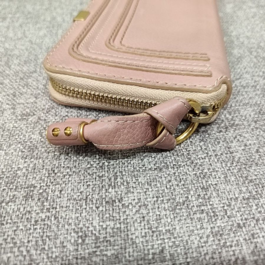 Chloe 經典 Marcie 粉膚色荔枝皮 拉鍊 零錢 信用卡 長夾 錢包 皮夾 漂亮收藏品-4