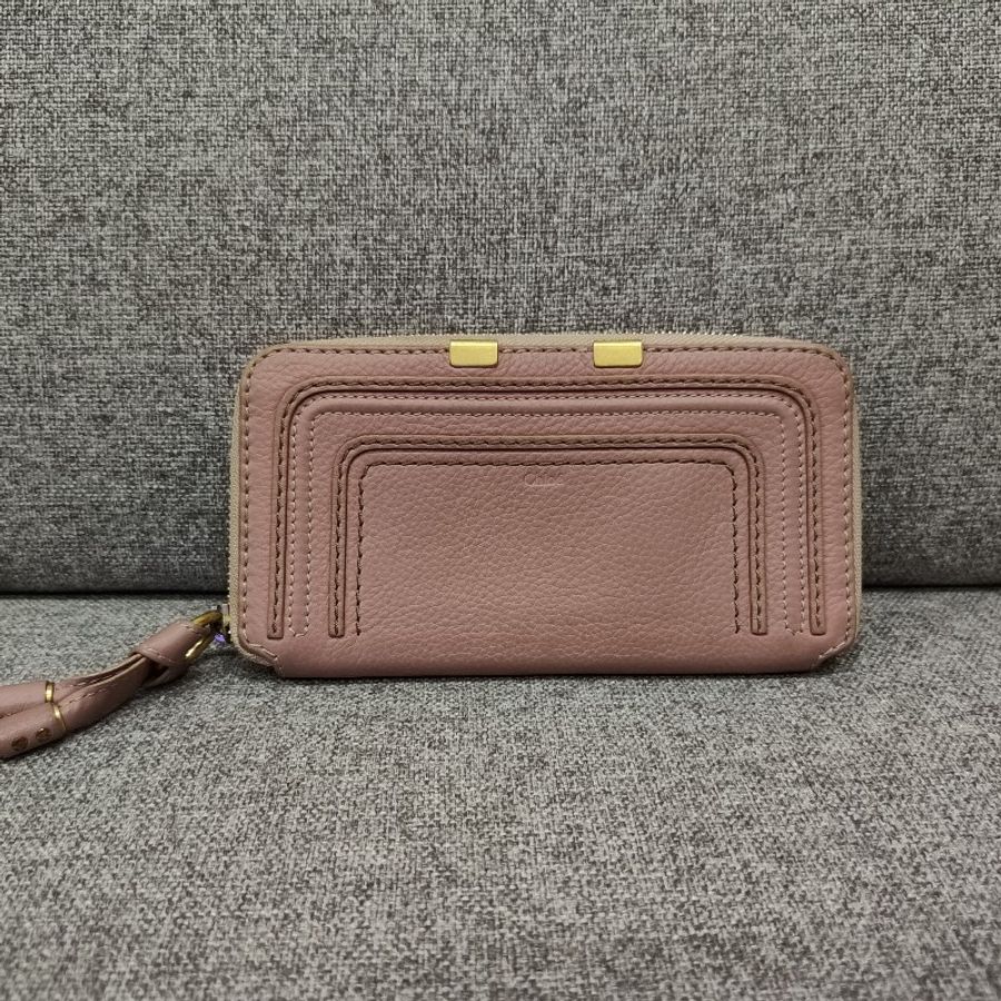 Chloe 經典 Marcie 粉膚色荔枝皮 拉鍊 零錢 信用卡 長夾 錢包 皮夾 漂亮收藏品-5