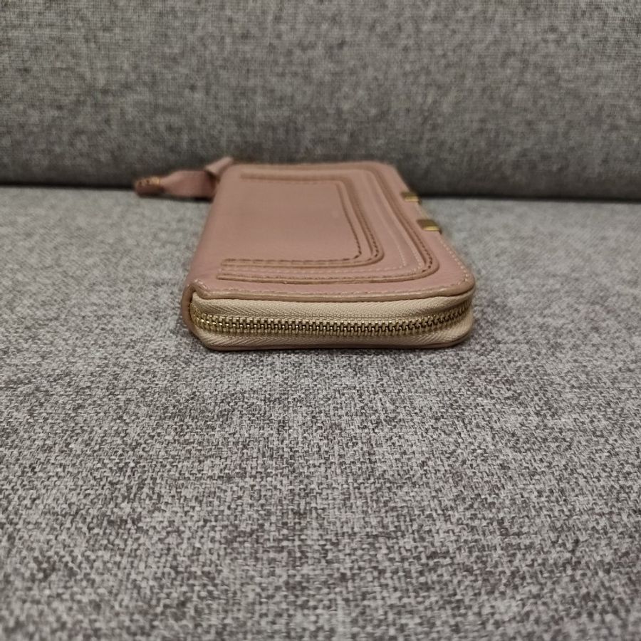 Chloe 經典 Marcie 粉膚色荔枝皮 拉鍊 零錢 信用卡 長夾 錢包 皮夾 漂亮收藏品-8